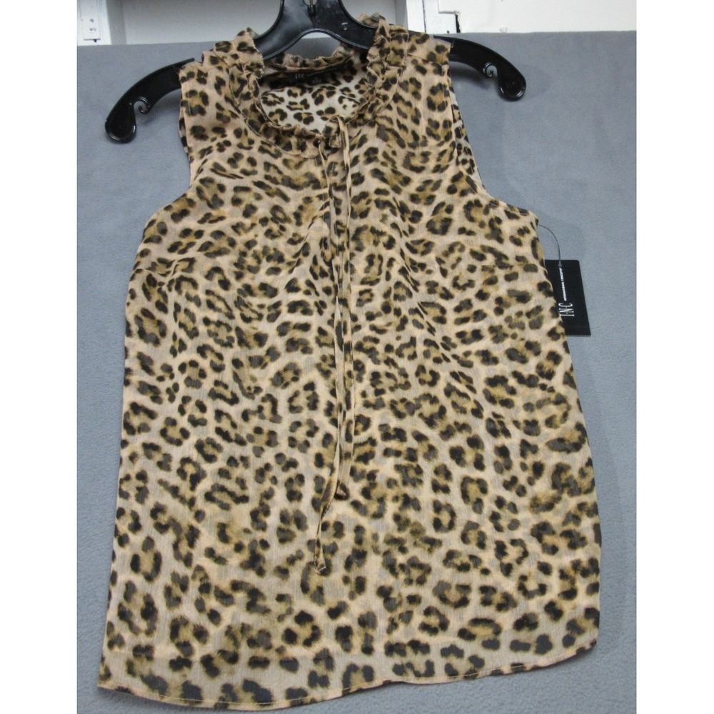 INC International Concepts Top Womens Medium Beige Classic Cheetah Print Ruffled